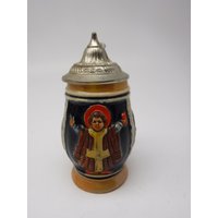 Vintage Keramik Bierkrug, Kleiner Bierkrug Mit Metall Deckel von LeslievilleFinds