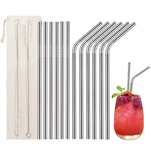 LessMo 304 Edelstahl Strohhalme, 12er Set Metall Trinkhalme, Wiederverwendbare, Mit 2 Reinigungsbürsten, Umweltfreundlich, Ungiftig, für Smoothie, Milchshake, Cocktail und Heißgetränk von LessMo