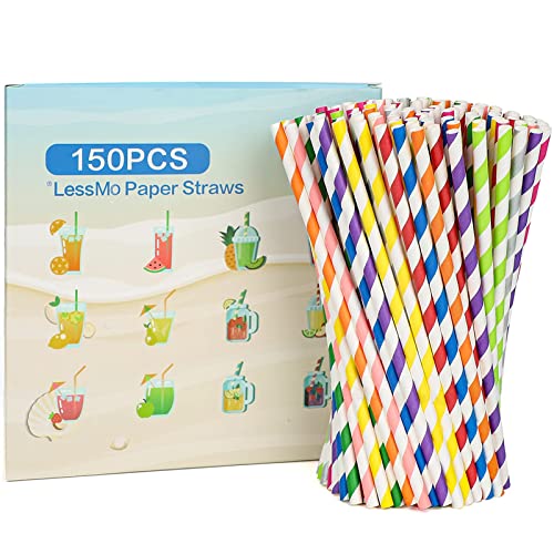 LessMo 150 PCS Papiertrinkhalme Biologisch Abbaubare Recycelbare Trinkhalme Plastikfrei Umweltfreundlich, 10 Stile - Ideal für Cocktails Kalte Getränke und Säfte | Geeignet für Partys Hochzeiten von LessMo