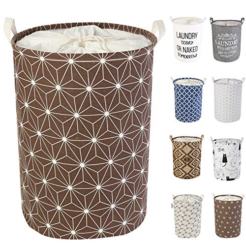 LessMo 19.7" Kordelzug Wäschekorb Lagerung Sorter, Pop-Up Wäschekorb Faltbar, wasserdichte Runde Baumwolle Leinen für Schlafzimmer Lagerung Baby Kleidung Spielzeug von LessMo