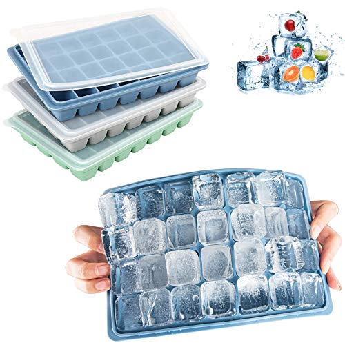 LessMo Eiswürfelform, 3 Stück Silikon Eiswürfelform mit Deckel Ice Cube Tray, Eiswürfelformen für Cocktail, Whisky, Babynahrung, BPA-frei, 28-Fach, Mehrfarbig von LessMo