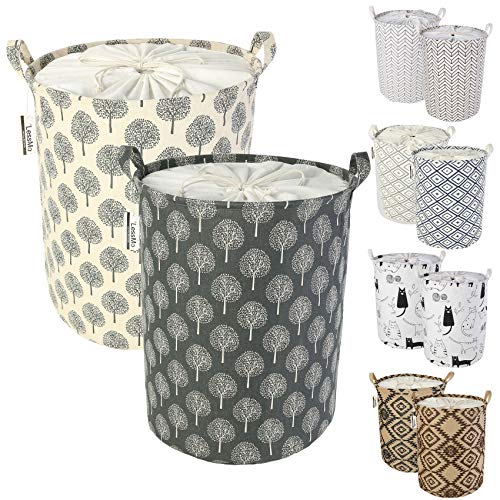 LessMo 2ST 17.7" Kordelzug Wäschekorb Lagerung Sorter, zusammenklappbare Pop-Up Wäschekörbe, Wasserdichte Runde Baumwolle Leinen (Stelle, Verdickte 19.7" / groß) von LessMo