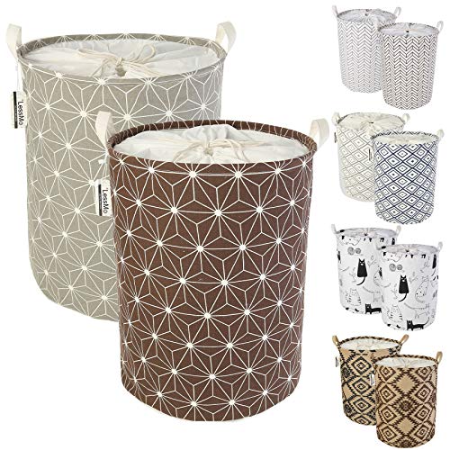 LessMo 2ST 17.7" Kordelzug Wäschekorb Lagerung Sorter, zusammenklappbare Pop-Up Wäschekörbe, wasserdichte Runde Baumwolle Leinen (Galaxis, Verdickte 17.7" / Mittel) von LessMo