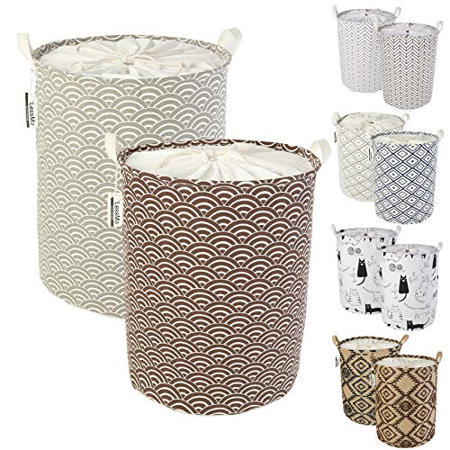 LessMo 2ST 19.7" Kordelzug Wäschekorb Lagerung Sorter, zusammenklappbare Pop-Up Wäschekörbe, wasserdichte Runde Baumwolle Leinen (Welle, Verdickte 19.7" / groß) von LessMo