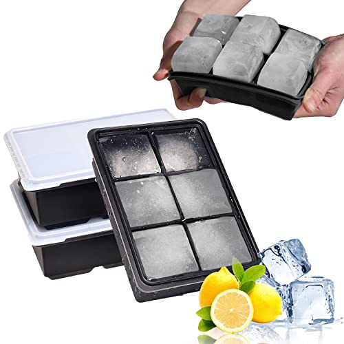 LessMo 3 Stück XXL Eiswürfelform, 18-Fach Silikon-Eiswürfelschale mit Deckel, Große Eiswürfel 4,8cm, Stapelbar und Spülmaschinenfest Silikon-Eiswürfel, BPA-Frei für Bier Cocktails Whisky von LessMo