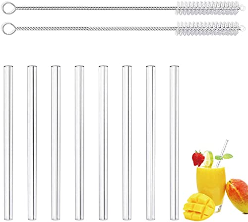 LessMo 8 Stück 15cm Strohhalme, Glas strohalme, Wiederverwendbare Glashalme-LFGB Zertifiziert Transparente Glashalme mit 2 Reinigungsbürsten, Explosionsgeschützt, Umweltfreundlich, BPA-frei von LessMo