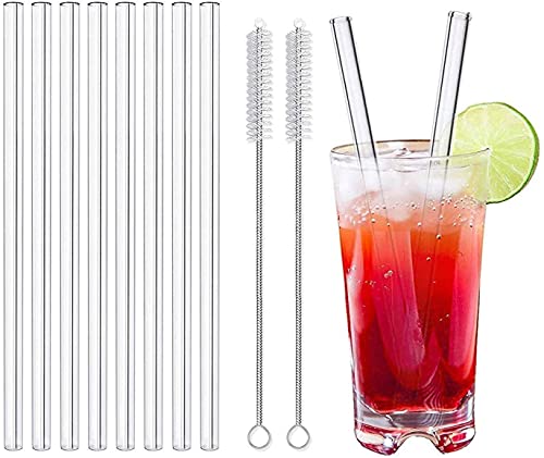 LessMo 8 Stück 21,5cm Strohhalme, Glas strohalme, Wiederverwendbare Glashalme-LFGB Zertifiziert Transparente Glashalme mit 2 Reinigungsbürsten, Explosionsgeschützt, Umweltfreundlich, BPA-frei von LessMo