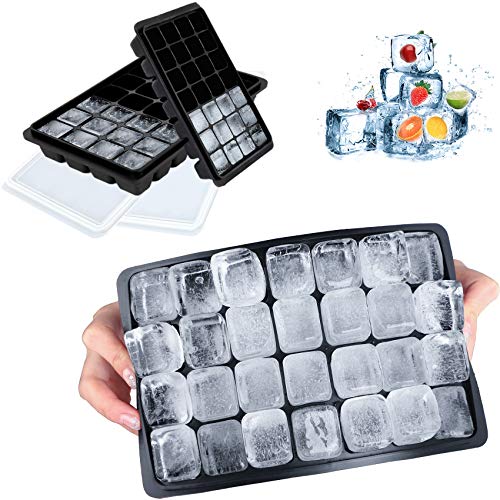 LessMo Eiswürfelform, 2 Stück Silikon Eiswürfelform mit Deckel Ice Cube Tray, Eiswürfelformen für Cocktail, Whisky, Babynahrung, BPA-frei, 28-Fach, Schwarz von LessMo