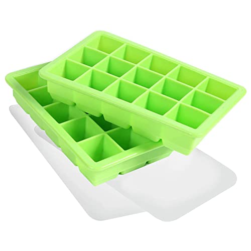 LessMo 15-Fach Eiswürfelform, 2er Pack große Silikon Eiswürfelbehälter mit Deckel, Platzsparend und stapelbar Ice Tray Ice Cube, LFGB Zertifiziert und BPA Frei Eiswürfelformen für Babynahrung Getränk von LessMo