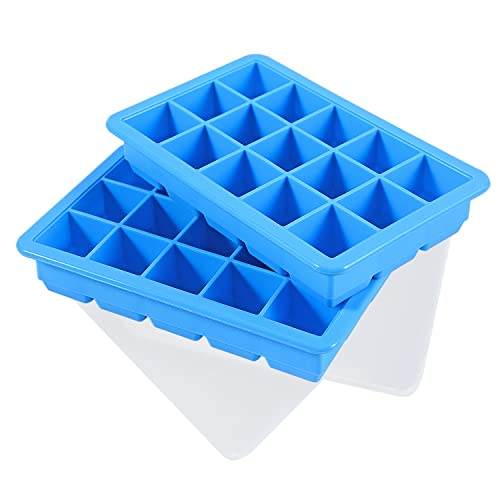 LessMo 15-Fach Eiswürfelform, 2er Pack große Silikon Eiswürfelbehälter mit Deckel, Platzsparend und stapelbar Ice Tray Ice Cube, LFGB Zertifiziert und BPA Frei Eiswürfelformen für Babynahrung Getränk von LessMo