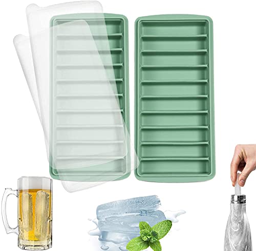 LessMo Silikon-Eiswürfelform, Eiswürfelform mit Deckel, LFGB Zertifiziert und BPA-Frei, Leicht zu Entnehmen, Verwendbar für Frozen Drinks, Whiskey und Cocktails, 10 Fächer (2, grün) von LessMo