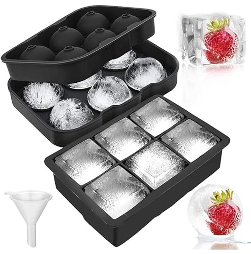 LessMo 2 Stk. Eiswürfelform Groß, Eiswürfelform Silikon 6-Fach Groß Eiswürfel, 2-Set Ice Cube Tray, Eiswürfelform mit Deckel, Stapelbar Langlebig und BPA Frei, Eiswürfelschalen für Whisky Cocktails von LessMo