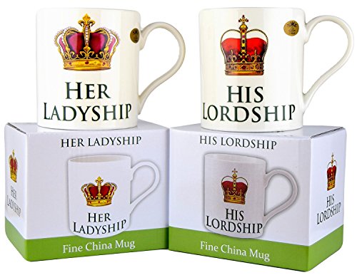 Becher-Set „His Lordship & Her Ladyship“ (in englischer Sprache), feines chinesisches Porzellan, mit 2 Bechern, in einer Individuellen Geschenkbox von The Leonardo Collection