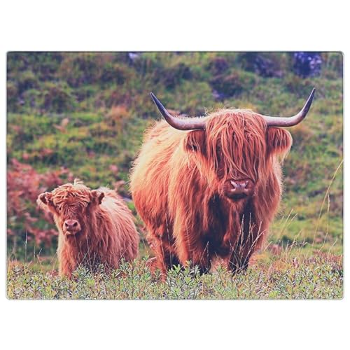 Country Highland Schneidebrett mit Kuh und Kalb, gehärtetes Glas von Lesser & Pavey