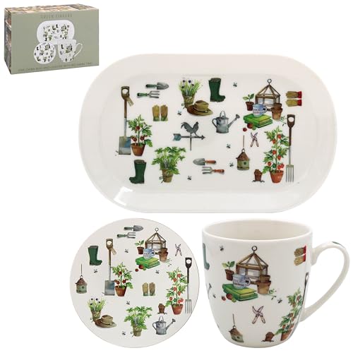 Green Fingers Snack-Set Keramiktasse Korkuntersetzer und Serviertablett Gartenmotiv Green Fingers Snack-Set Keramiktasse Korkuntersetzer und Serviertablett Gartenmotiv von Lesser & Pavey