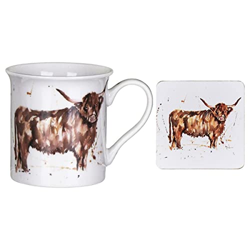 Jennifer Rose Highland Cow Woodland Fine China Kaffeetasse Teetasse Untersetzer Set von Lesser & Pavey
