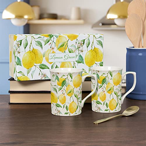 Lesser & Pavey Kaffeebecher im britischen Design, Keramik-Kaffeetassen für Zuhause oder Arbeit, große Tassen für heiße Getränke, Tee- und Kaffeetassen, Set 2 Stück von Lesser & Pavey