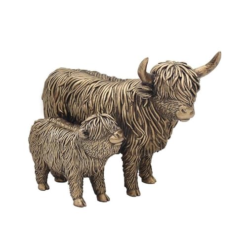 Lesser & Pavey Leonardo Bronzierte Hochlandkuh Mutter und Kalb Ornament Skulptur Figur in Geschenkbox von L & P Home & Gifts