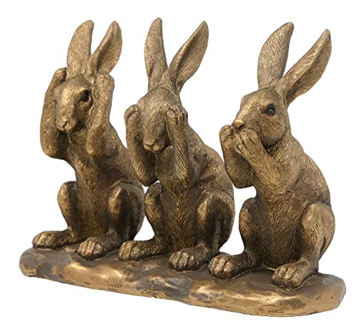 The Leonardo Collection Skulptur Drei Weise Hasen Bronze Harz Ornament von Lesser & Pavey