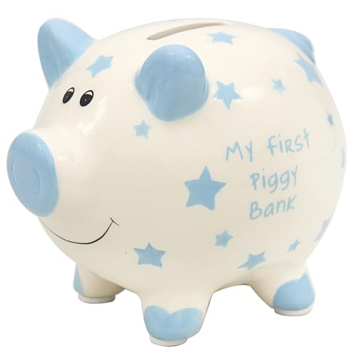 Lesser and pavey LP47381 Sparschwein aus Keramik, Design Blue Pig, 1 Stück, Weiß und Blau von L & P Home & Gifts