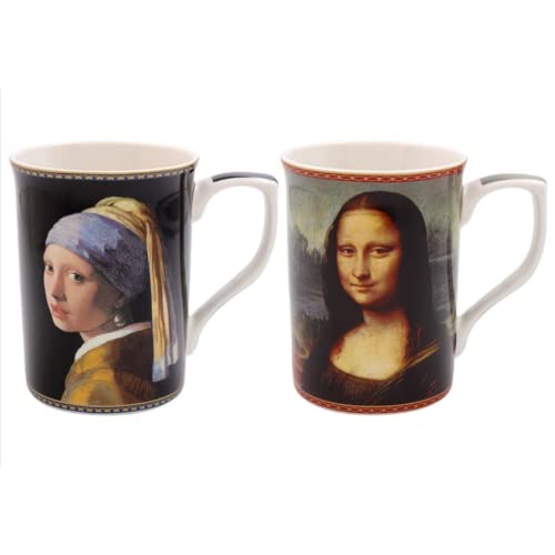 Lesser & Pavey Famous Potraits Leonardo Da Vinci und Johannes Vermeer Becher-Set | verschiedene Tassen für Heißgetränke, Suppen, Kaffee und Tee | Set mit 2 Tassen von Lesser & Pavey