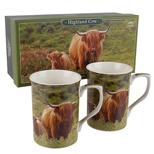 Lesser & Pavey Britisches Design Keramik-Kaffeetassen für Zuhause oder Arbeit - Große Tassen für Heiße Getränke, Tee und Kaffee (Kuh- und Kalb-Set, 2 Stück) von Lesser & Pavey
