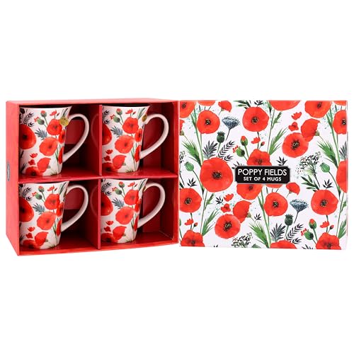 Lesser & Pavey Poppy Fields Keramiktasse mit schönem Blumendesign, 2 oder 4 passende Tassen (4) von Lesser & Pavey
