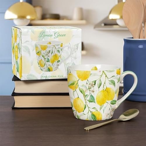 Lesser & Pavey Kaffeetasse im britischen Design, Keramik-Kaffeetassen für Zuhause oder Arbeit, große Tassen für heiße Getränke, Tee- und Kaffeetassen (Zitronenhain-Frühstückstasse) von Lesser & Pavey