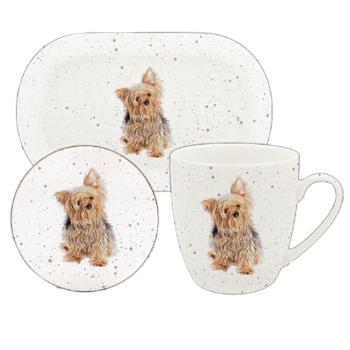 Lesser & Pavey Untersetzer, Tablett und Tassen-Set, Kaffeetisch, Tassen und Untersetzer, perfekt für jedes Zuhause oder Büro, Tee- und Kaffeetasse mit Tablett und Küsten-Set (Yorkie-Tasse) von Lesser & Pavey