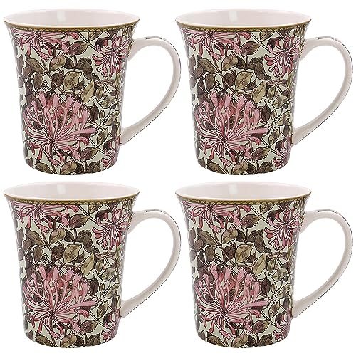 Lesser & Pavey Kaffeebecher im britischen Design, Keramik-Kaffeetassen für Zuhause oder Arbeit, große Tassen für heiße Getränke, Tee- und Kaffeetassen (Geißblatt), 4 Stück von Lesser & Pavey