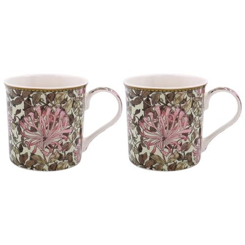 Lesser & Pavey William Morris Kaffeetassen im britischen Design, Keramik-Kaffeetassen für Zuhause oder Arbeit, große Tassen für heiße Getränke, Geißblatt-Tee- und Kaffeetassen, 2 Stück von Lesser & Pavey