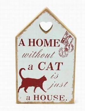 Shabby Chic Holzschild für Katzenfreunde "A Home without a Cat is just a House" (Rot) von Lesser & Pavey