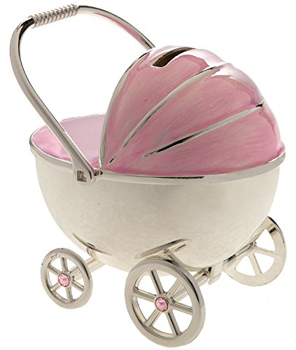 Spardose in Kinderwagen-Form, versilbert, rosa emailliert von LEONARDO HOME