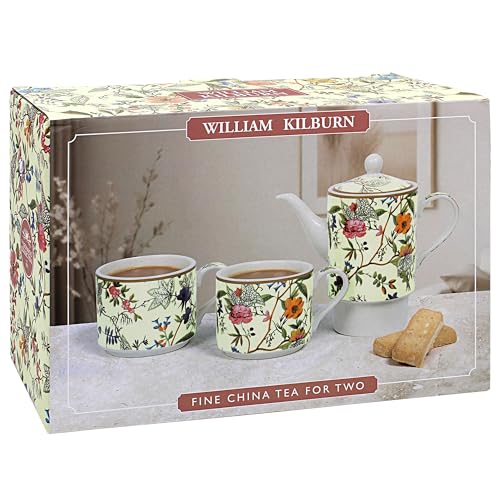 The Leonardo Collection William Kilburn William Kilburn Tea for Two | Lovely Design Tea Pot & Cup Set | Ceramic Tea Pot Gift Set for Women & Men | Beautiful Printed Tea Pot for Home & Office von Lesser & Pavey