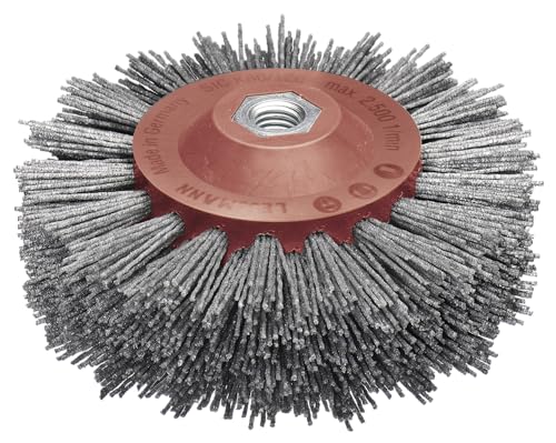 Lessmann Rundbürste gestanzt, grau ø 140 mm (18x 7 Reihen, Aufnahme: M14, Fadenstärke 1,2 mm Schleifborsten mit Siliziumcarbidkorn, zur Holzbearbeitung geeignet für großflächige Oberflächen) 402880 von Lessmann