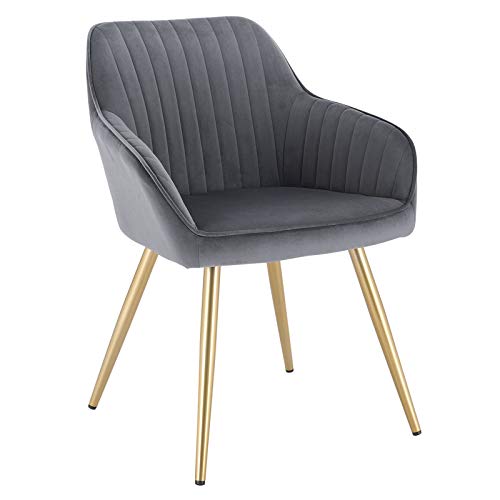 Lestarain Esszimmerstühle 1er Set, für Esszimmer Wohnzimmer Küche, Küchenstühle gepolstert mit Armlehne Metallbeinen, Sitzfläche aus Samt, Dunkelgrau von Lestarain