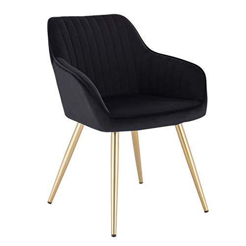 Lestarain Esszimmerstühle 1er Set, für Esszimmer Wohnzimmer Küche, Küchenstühle gepolstert mit Armlehne Metallbeinen, Sitzfläche aus Samt, Schwarz von Lestarain