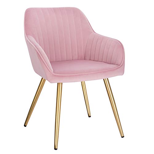 Lestarain Esszimmerstühle 1er Set, für Esszimmer Wohnzimmer Küche, Küchenstühle gepolstert mit Armlehne Metallbeinen, Sitzfläche aus Samt, Rosa von Lestarain
