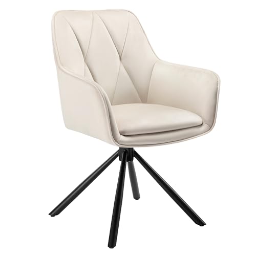 Lestarain Esszimmerstuhl drehbar, für Schlafzimmer Küche Wohnzimmer, Küchenstühle gepolstert mit Armlehnen Rückenlehne, Metallbeinen, Samt, Beige von Lestarain