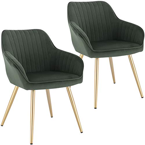 Lestarain Esszimmerstühle 2er Set, für Esszimmer Wohnzimmer Küche, Küchenstühle gepolstert mit Armlehne Metallbeinen, Sitzfläche aus Samt, Dunkelgrün von Lestarain