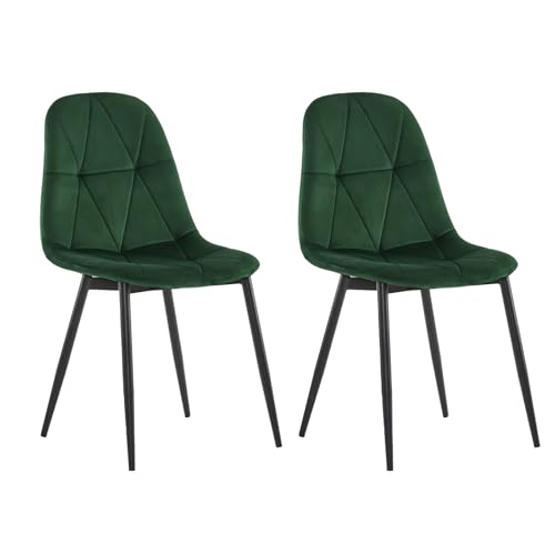 Lestarain Esszimmerstühle 2er Set mit Rückenlehne, für Esszimmer Küche Wohnzimmer, Küchenstühle gepolstert mit Samtbezug, aus Metall, ergonomisches Design, Dunkelgrün von Lestarain