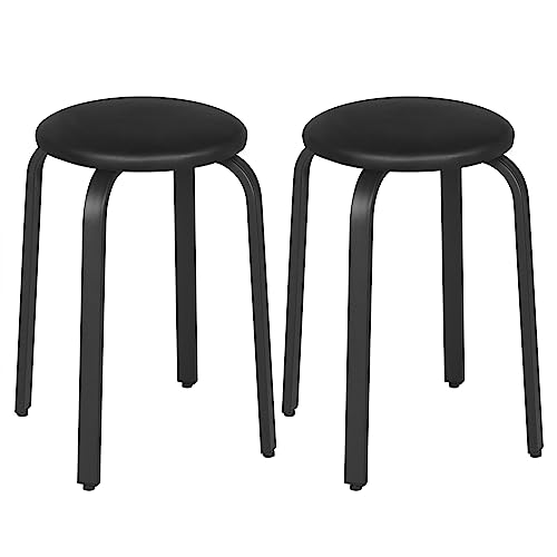 Lestarain 2er-Set Hocker stapelbar, Esszimmerhocker, Küchenhocker, Bürohocker mit Kunstlederbezug, Sitzhocker rund, Polsterhocker für Esszimmer Wohnzimmer, schwarz, LCNI116002-2 von Lestarain