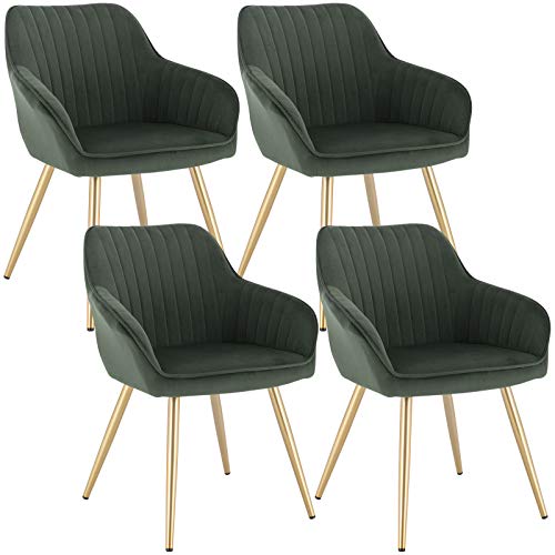 Lestarain Esszimmerstühle 4er Set, für Esszimmer Wohnzimmer Küche, Küchenstühle gepolstert mit Armlehne Metallbeinen, Sitzfläche aus Samt, Dunkelgrün von Lestarain