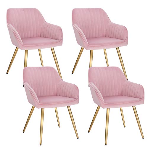 Lestarain Esszimmerstühle 4er Set, für Esszimmer Wohnzimmer Küche, Küchenstühle gepolstert mit Armlehne Metallbeinen, Sitzfläche aus Samt, Rosa von Lestarain