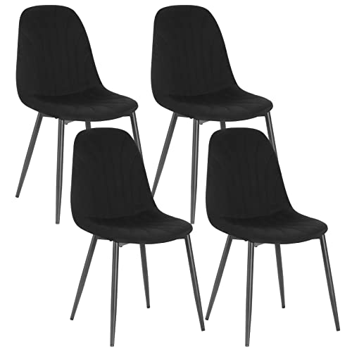 Lestarain Esszimmerstühle 4er Set, für Schlafzimmer Küche Wohnzimmer, ergonomisches Design, Küchenstühle mit Samtbezug, Metallbeinen, Schwarz von Lestarain
