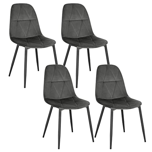 Lestarain 4er set Esszimmerstühle mit Rückenlehne, Küchenstuhl mit Samtbezug Polsterstuhl aus Metall, ergonomischer Stuhl für Esstisch, Dunkelgrau LCNI109001-4 von Lestarain