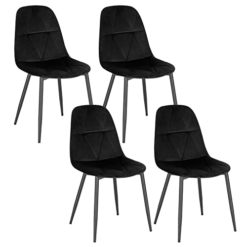 Lestarain 4er Set Esszimmerstühle mit Rückenlehne, Küchenstuhl mit Samtbezug Polsterstuhl aus Metall, ergonomischer Stuhl für Esstisch, Schwarz LCNI109004-4 von Lestarain