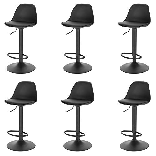 Lestarain 6 Stücke Barhocker,360°Drehbar Hocker Barstuhl mit Rückenlehne aus Kunststoff höhenverstellbar, Tresenhocker Küchenhocker Gepolsterte Sitzfläche Bistrohocker, Schwarz von Lestarain