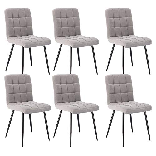 Lestarain Esszimmerstühle 6er Set Küchenstuhl Polsterstuhl Wohnzimmerstuhl Samtstuhl Sessel mit Rückenlehne, Metallbeine, Sitzfläche aus Samt, Hellgrau von Lestarain