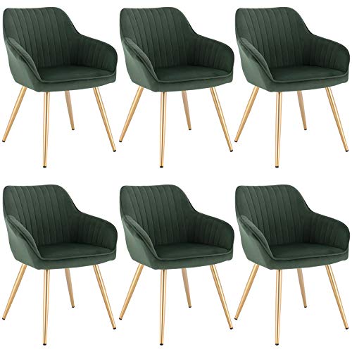 Lestarain Esszimmerstühle 6er Set, für Esszimmer Wohnzimmer Küche, Küchenstühle gepolstert mit Armlehne Metallbeinen, Sitzfläche aus Samt, Dunkelgrün von Lestarain